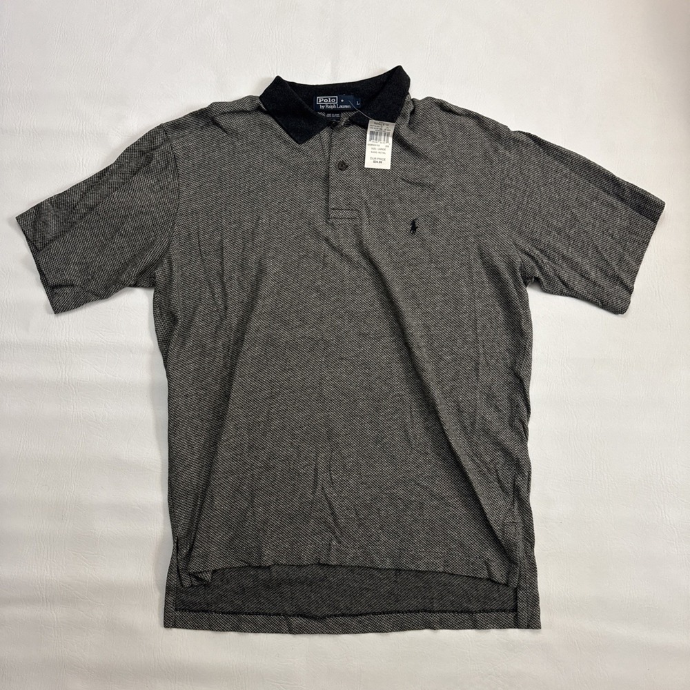 Vintage Polo Ralph Lauren Polo Shirt Mens Large‎ Black Grey Houndstooth Rare